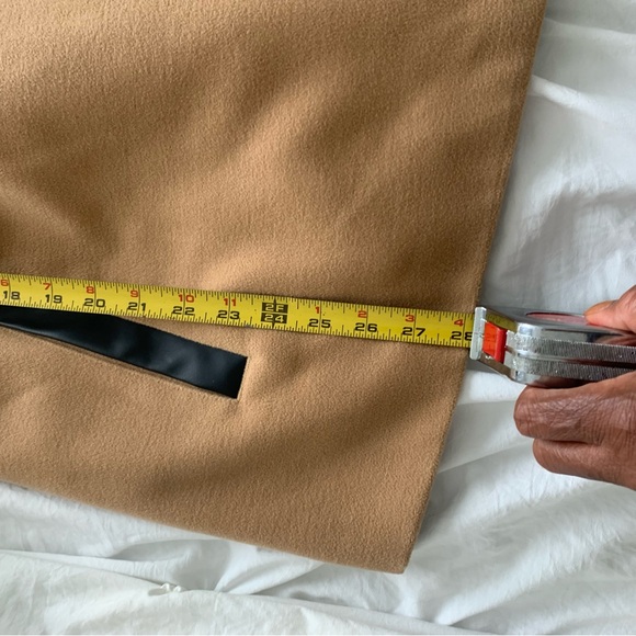 Tan and Black Women's Pea Coat with Faux Leather Trim. - Picture 6 of 16